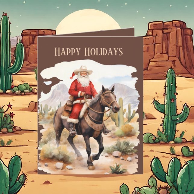 Festive Christmas Western Santa add text Holiday Card (Creator Uploaded)