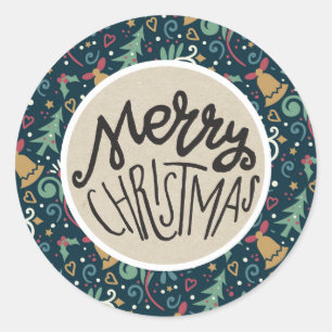 Festive Christmas Whimsical Rustic Modern Holiday Classic Round Sticker
