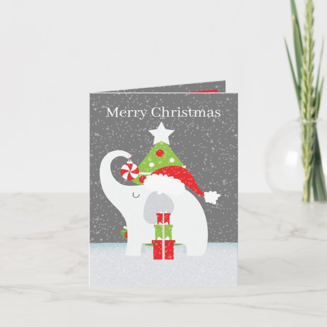 festive Christmas white elephant add text Holiday Card (Front)