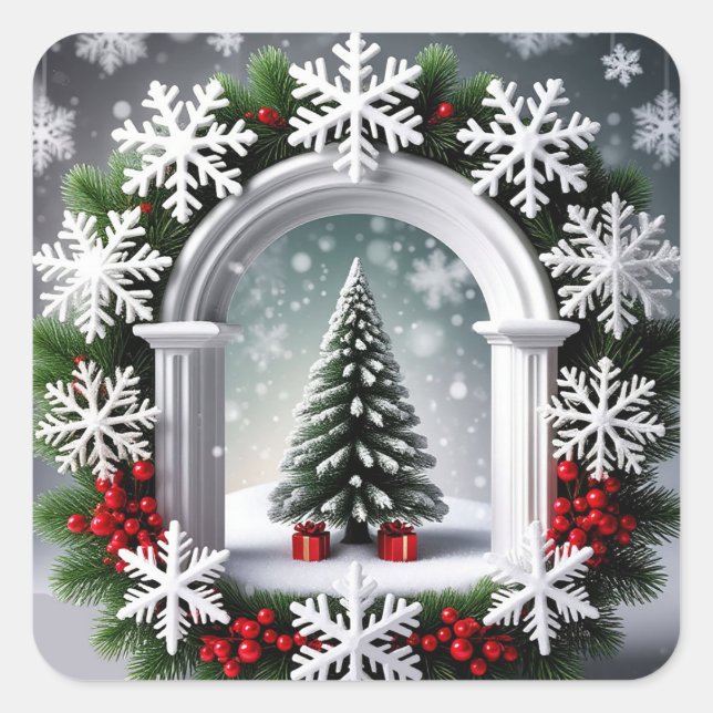 Festive Christmas Window Display Square Sticker (Front)
