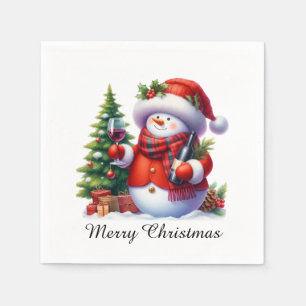 Festive Christmas wine snowman customisable Napkin