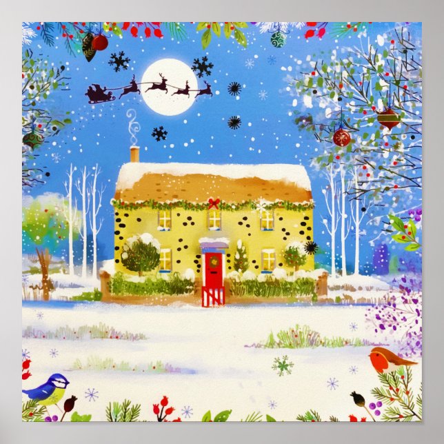 Festive Christmas Winter Home Watercolor Poster (Front)