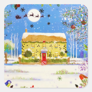 Festive Christmas Winter Home Watercolor Square Sticker