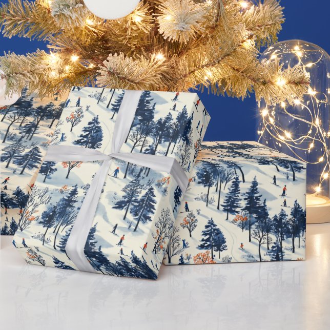 Festive Christmas Winter skiing tiled pattern Wrapping Paper (Holidays)