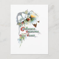 Festive Christmas Wishes, Bells, Robins and Holly