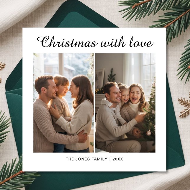 Festive Christmas With Love Couple Photo Greeting Holiday Card (Creator Uploaded)