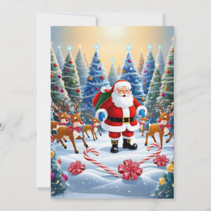 Festive Christmas Wonderland with Santa & Reindeer Holiday Card