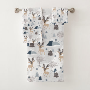 festive Christmas woodland reindeer Bath Towel Set