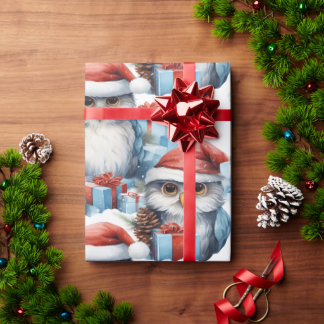 Festive Christmas wrapping paper adorned with owls