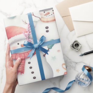 Festive Christmas wrapping with snowmen Paper