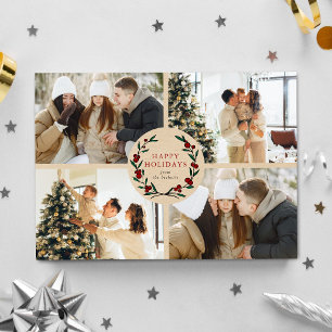 Festive Christmas Wreath 4 Photo Happy Holiday Card