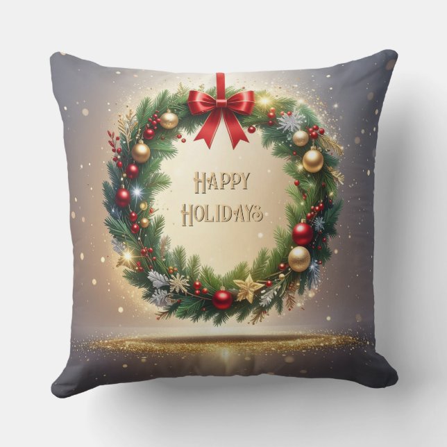 Festive Christmas Wreath Christmas Throw Pillow (Back)