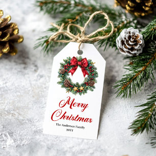 Festive Christmas Wreath Editable Holiday Tag