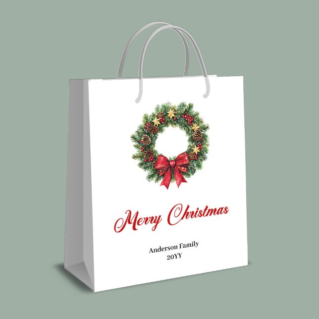 Festive Christmas wreath gift bag personalized tag (Festive Christmas wreath gift bag personalized tag)