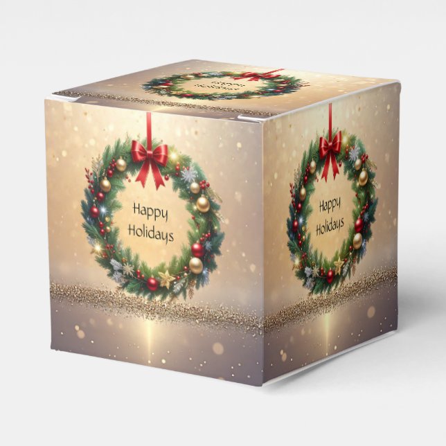 Festive Christmas Wreath Holiday Favour Box (Front Side)