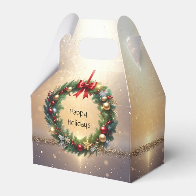 Festive Christmas Wreath Holiday Favour Box (Front Side)