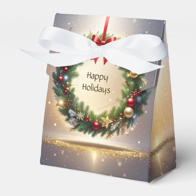 Festive Christmas Wreath Holiday Favour Box (Front Side)