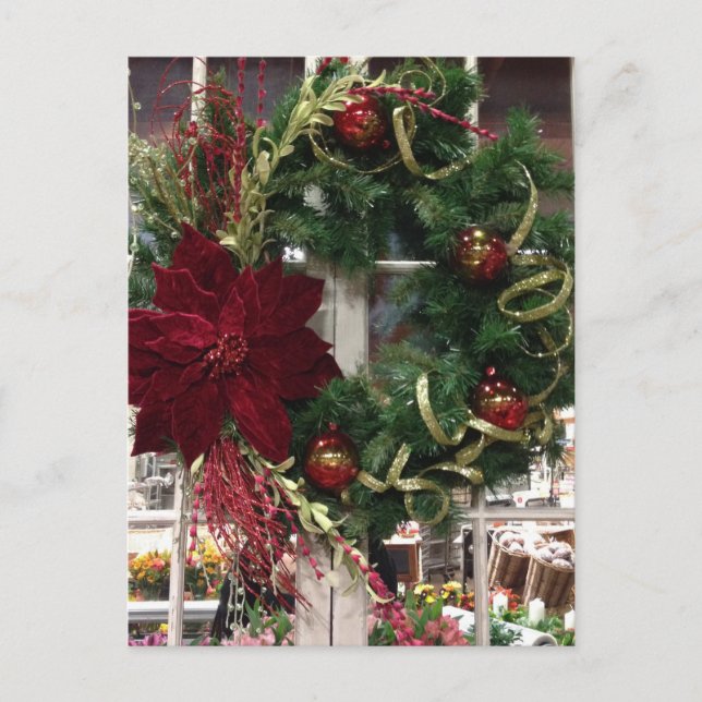 Festive Christmas Wreath Holiday Postcard (Front)