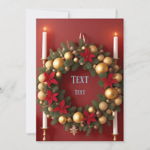 Festive Christmas Wreath With Candle Decorations Holiday Card