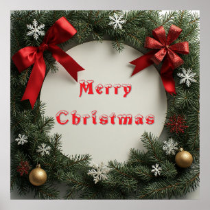 Festive Christmas Wreath With Golden Ornament Poster