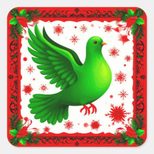 Festive Christmas Wreath With Green Dove Square Sticker