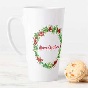 Festive Christmas wreath with red berries Latte Mug