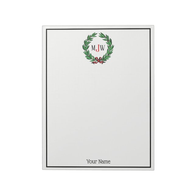 Festive Christmas Xmas Holly Wreath Monogram Notepad (Rotated)