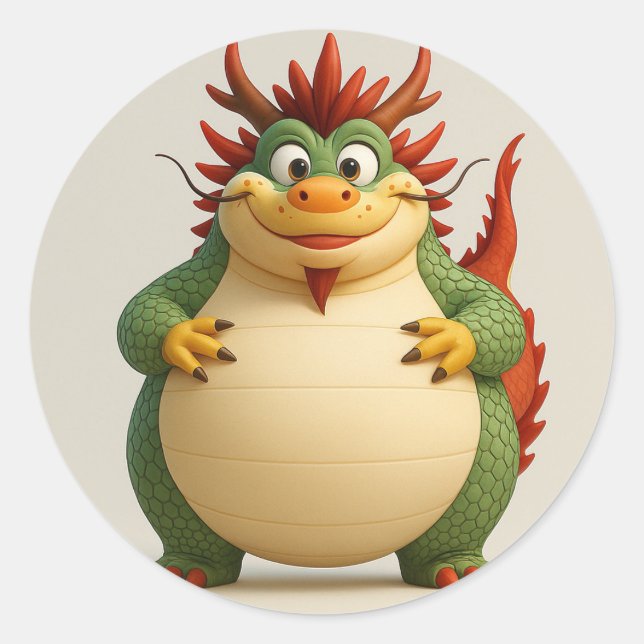 Festive Chubby Cartoon Dragon Sticker (Front)