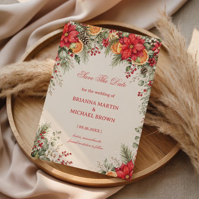 Festive Citrus Botanical Winter Charm Save The Date (Creator Uploaded)