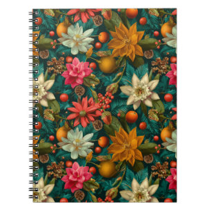Festive Citrus & Winter Floral Christmas Pattern Notebook