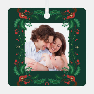 Festive Classic Christmas Floral Frame  Metal Orna Tree Decoration
