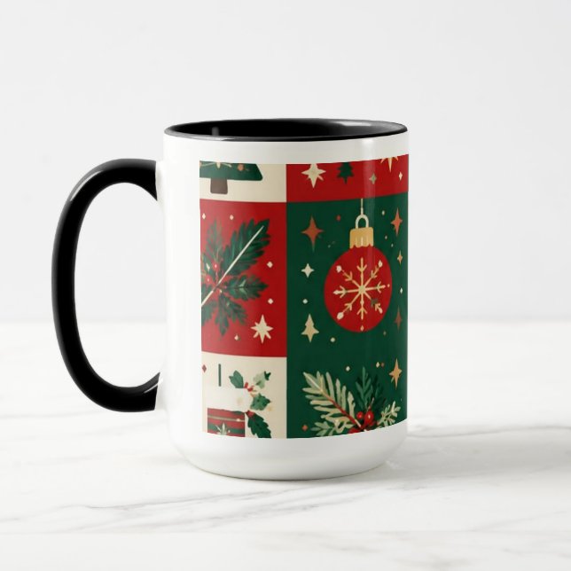 Festive Classic Christmas Patchwork Mug (Left)