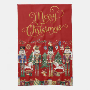 Festive Classic Nutcracker Soldiers Christmas Tea Towel