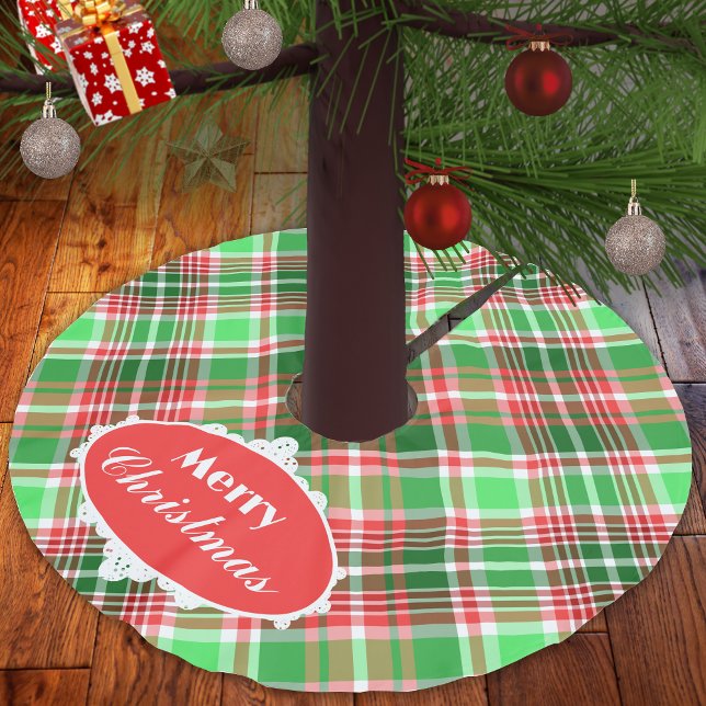 Festive Classic Red Green White Christmas Plaid Brushed Polyester Tree Skirt (Creator Uploaded)