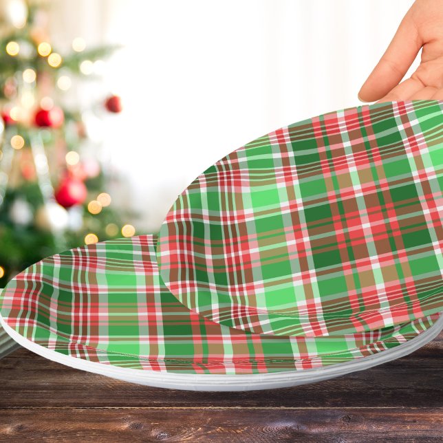 Festive Classic Red Green White Christmas Plaid  Paper Plate (Creator Uploaded)