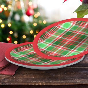 Festive Classic Red Green White Christmas Plaid  Paper Plate