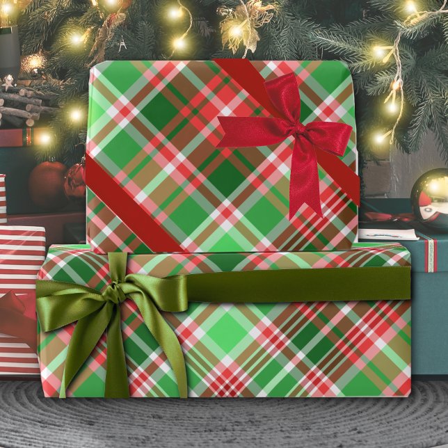 Festive Classic Red Green White Christmas Plaid Wrapping Paper (Creator Uploaded)