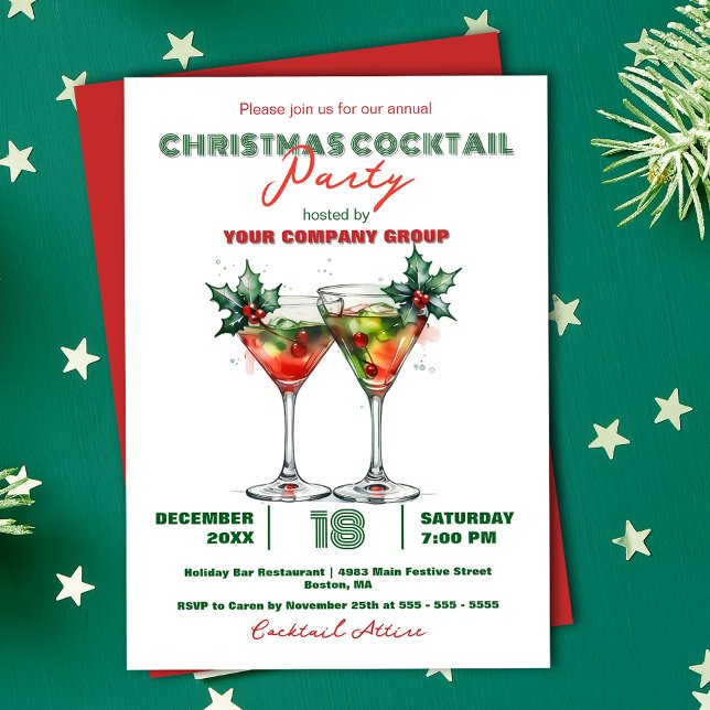 Festive Clinking Cocktail Glasses Christmas Party Invitation (Creator Uploaded)