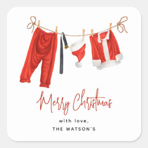 Festive Clothesline Santa Claus Christmas Square Sticker