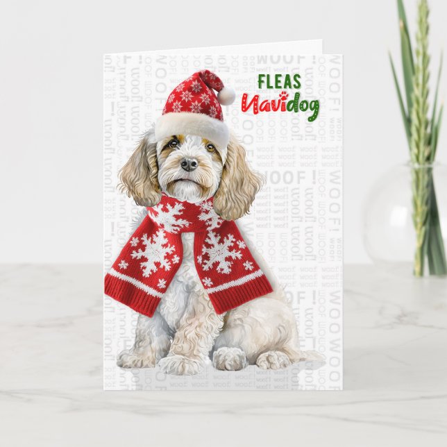 Festive Cockapoo Dog Funny Fleas Navidog Christmas Holiday Card (Front)