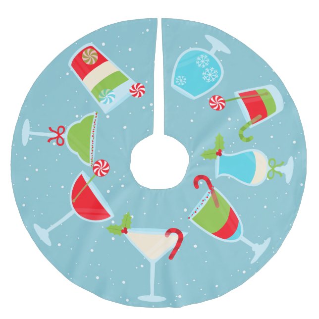 Festive Cocktail Drinks Christmas Holiday Brushed Polyester Tree Skirt (Front)