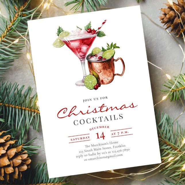 Festive Cocktail Watercolor Christmas Party Invitation (Creator Uploaded)