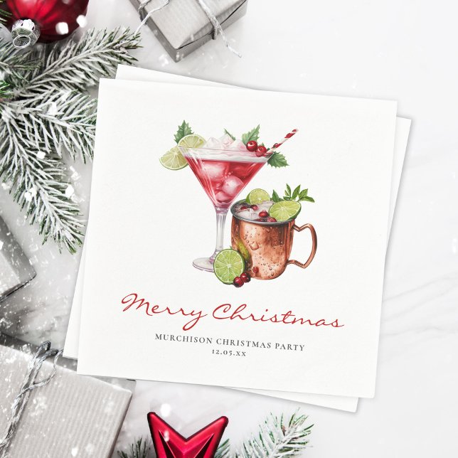 Festive Cocktail Watercolor Christmas Party Napkin (Creator Uploaded)