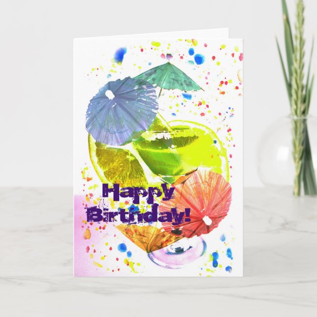 festive cocktail with colourful paper umbrellas card (Front)
