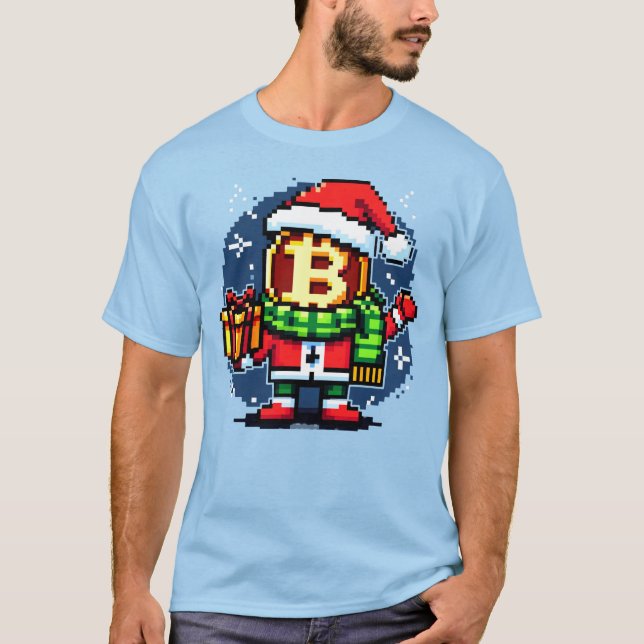 Festive Coin Man Funny Pixel Art Christmas Design T-Shirt (Front)