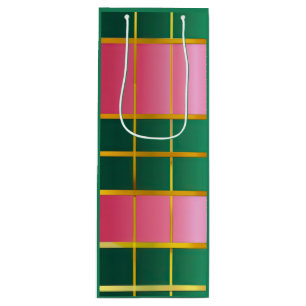 Festive Color Block Pink & Green  Wine Gift Bag
