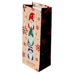 Festive Colorful Funny Gnomes Snowflakes Wine Gift Bag