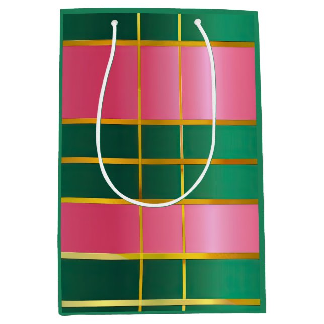 Festive Colour Block Pink & Green  Medium Gift Bag (Front)