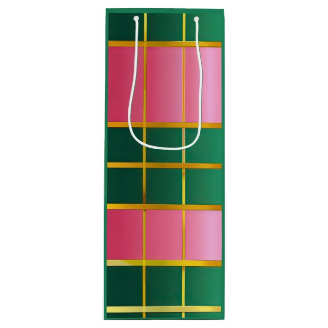 Festive Colour Block Pink & Green  Wine Gift Bag (Front)