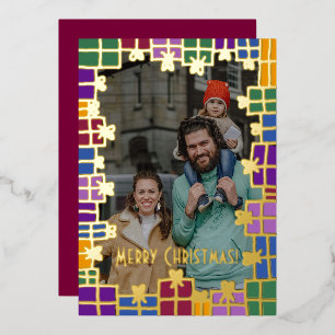 Festive Colour & Gold Gift Border Photo Christmas